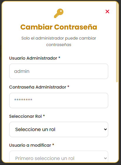 Formulario inicial para cambiar la contraseña actual