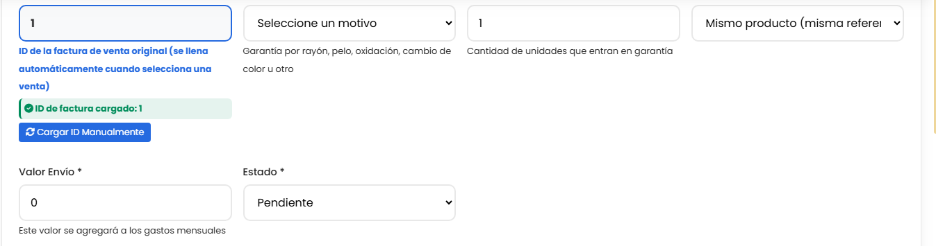 Historial de garantías previas para control