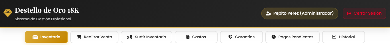 Dashboard con accesos a ventas, inventario y gastos