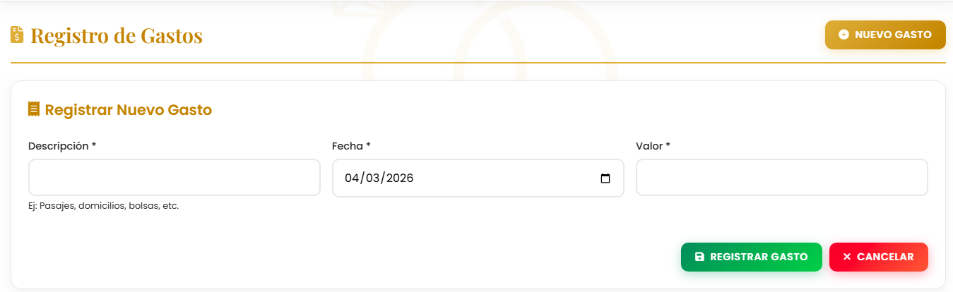 Formulario para cargar un gasto con monto y categoría