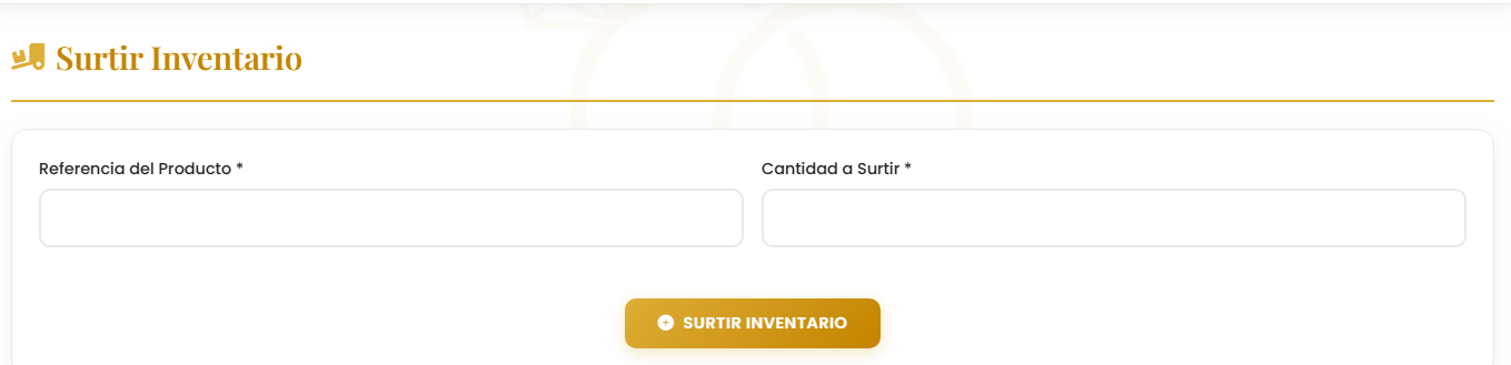 Interfaz para aumentar stock de un producto existente