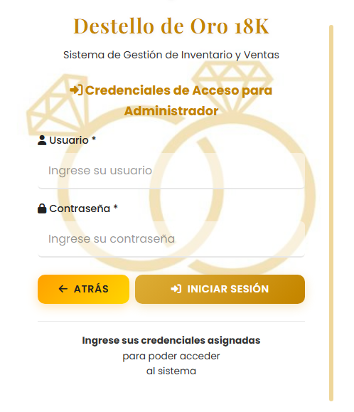 Vista con usuario y contraseña asignados