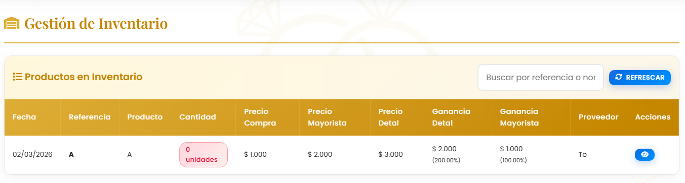 Listado de productos con stock visible para el vendedor